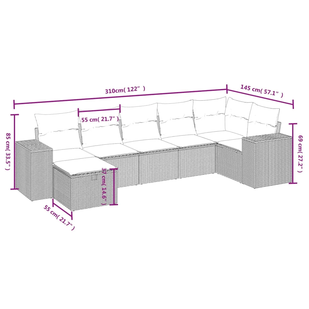 Set Divani da Giardino con Cuscini 7pz Nero Polyrattan 3264451