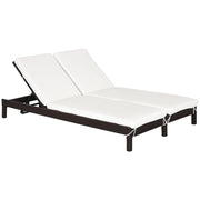 Lettino Prendisole 2 Posti ¨C Minimal ¨C Acciaio e Rattano, Regolabile, 196x120x28cm Marrone e Bianco Crema
