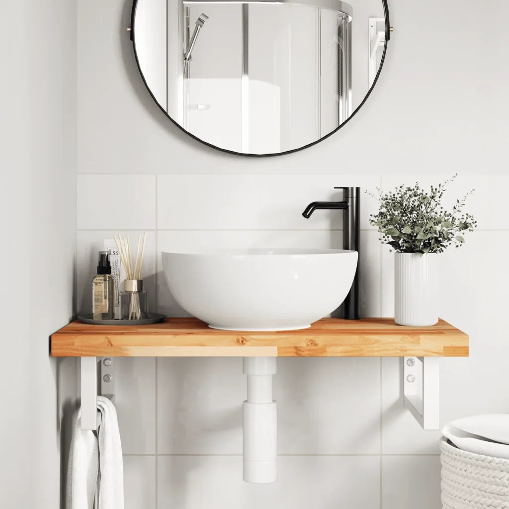 vidaXL Ripiano a Parete per Lavabo in Acciaio e Massello di Acacia