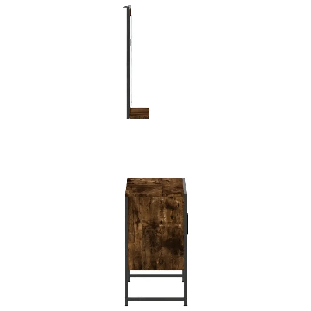 Set Mobili da Bagno 2 pz Rovere Fumo in Legno Multistrato