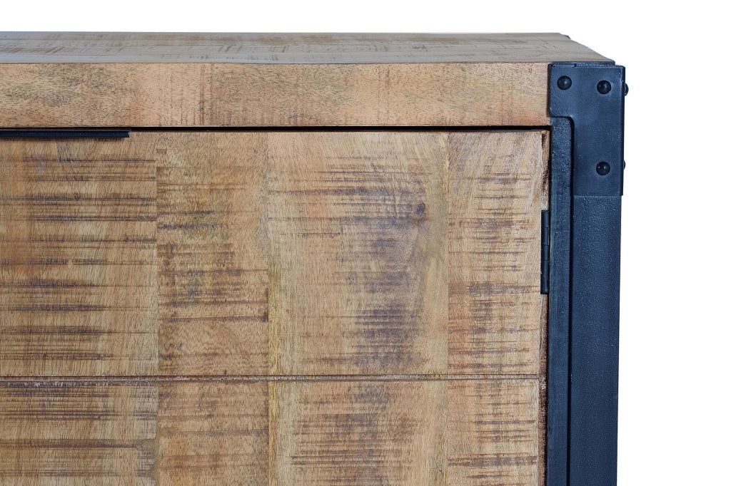 Credenza 9 cassetti in massello di mango grezzo e metallo