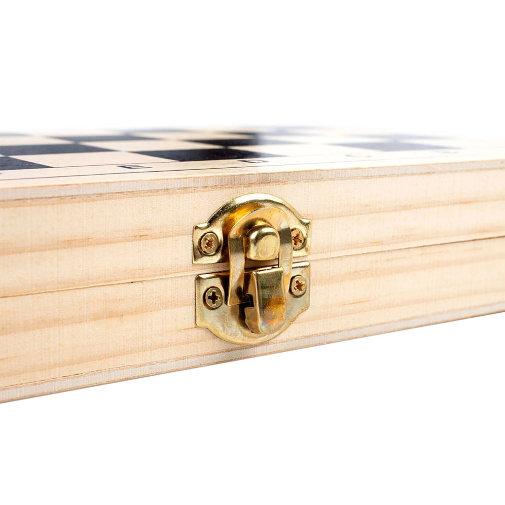 Set di Giochi 3 in 1 Scacchi Dama Backgammon in Legno Salvaspazio 29x29 cm
