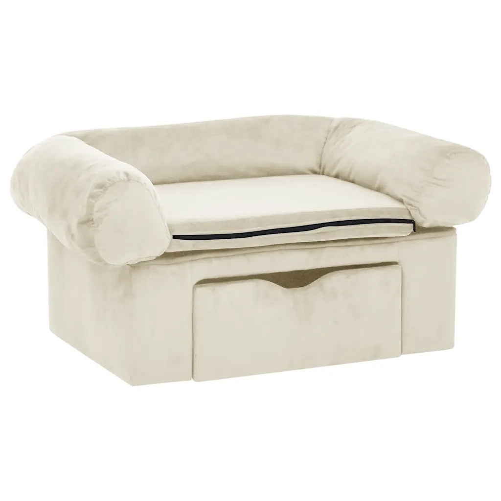 Divano per Cani con Cassetto Crema 75x50x38 cm in Peluche