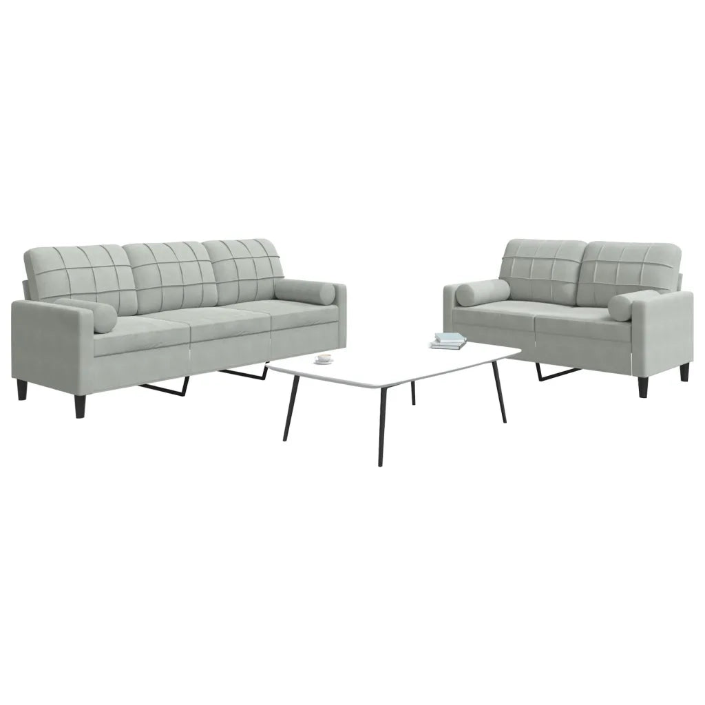 vidaXL Set di Divani 2 pz con Cuscini e Rinforzi Grigio Chiaro Velluto