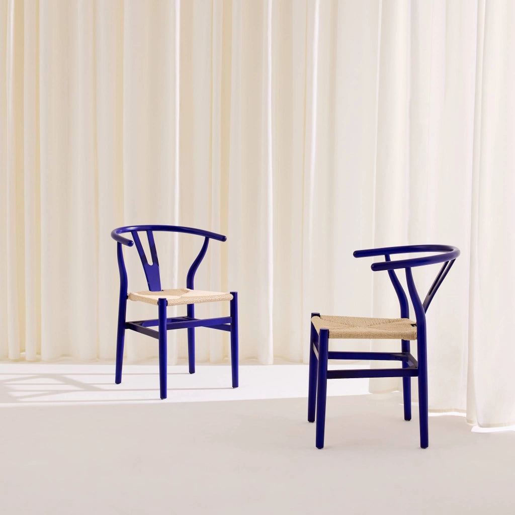 Set 2 sedie in legno con seduta in corda, blu