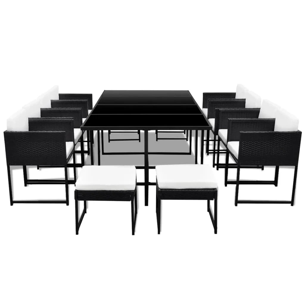 Set di mobili da giardino 13 pz con cuscini in polyrattan nero 02_0015790