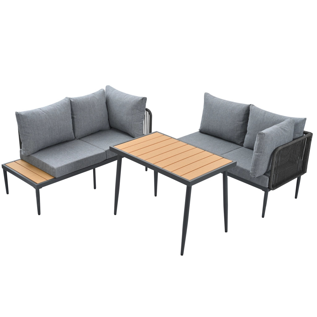 Set da Giardino Angolare con Tavolo ¨C MINIMAL ¨C Polyrattan Grigio, Acciaio Zincato
