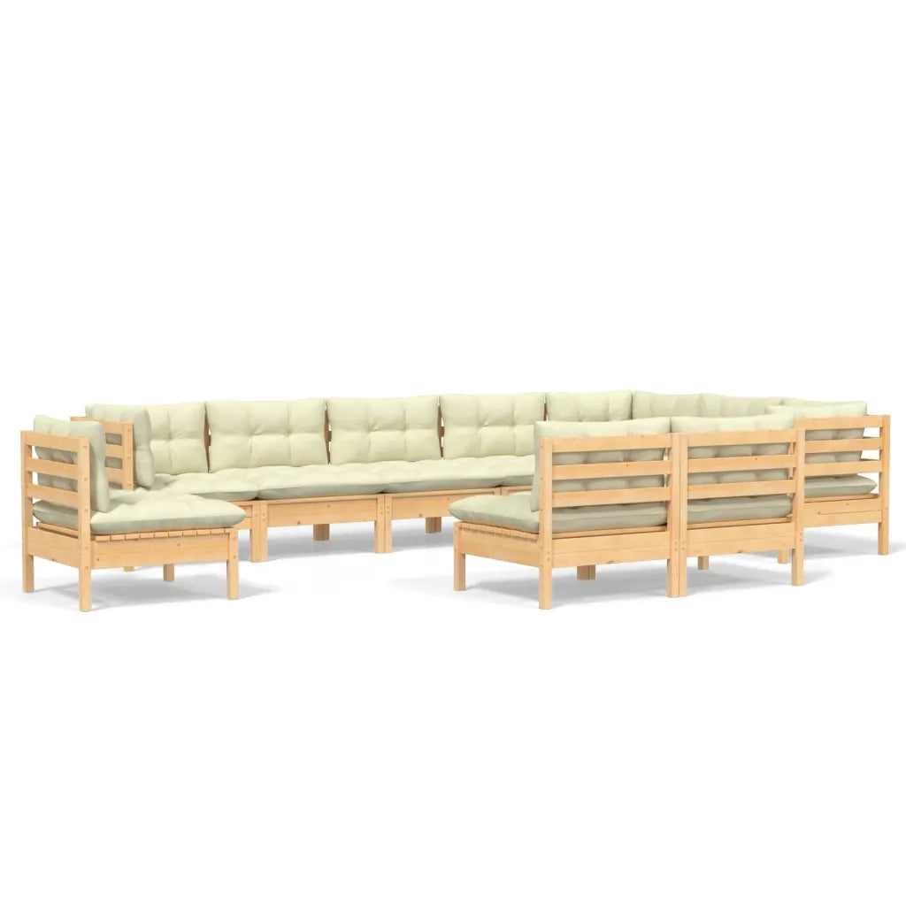 Set Divani da Giardino 10 pz con Cuscini Crema Massello di Pino 3096755