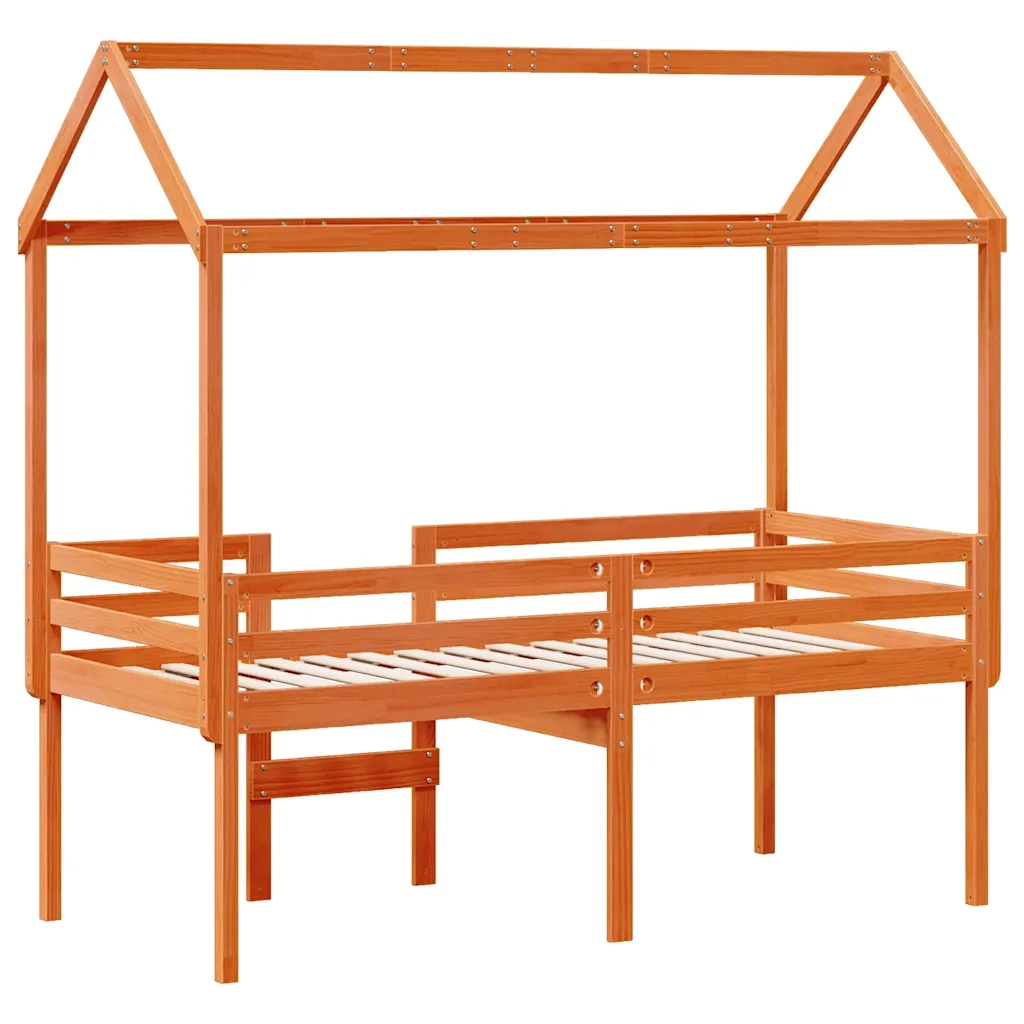 Letto singolo | Letto per adulti | Letto a Soppalco con Tetto Cera 90x190cm Legno Massello di Pino