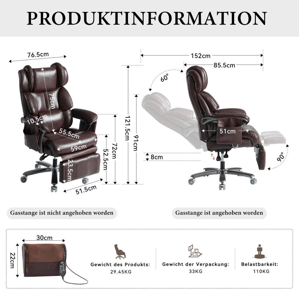 SEDIA Ufficio massaggiante reclinabile 88x70x112,5 cm PU Marrone