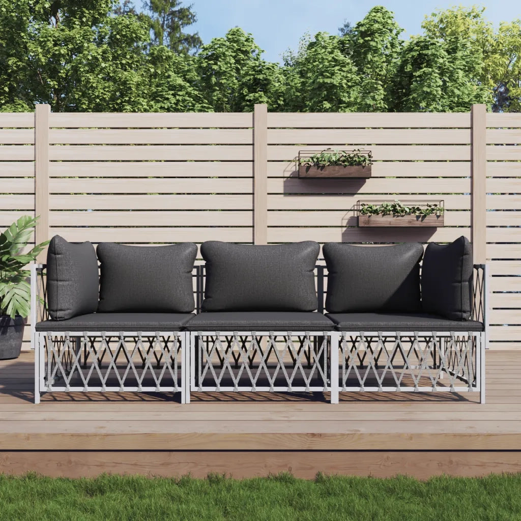 Set Salotto da Giardino 3 pz con Cuscini in Acciaio Bianco 3186816