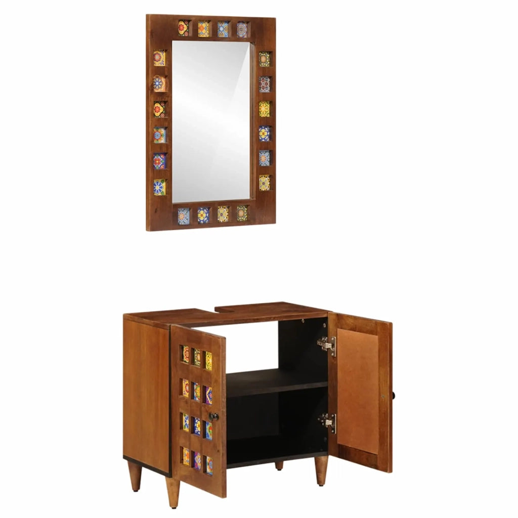 Set di mobili per il bagno 2 pcs Noce Legno di mango massello