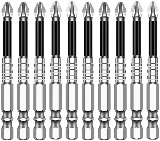 Phillips-schroevendraaierbits antiscivellamento, extra dura, alta durezza, resistente all'urto, set di viti e bulloni elettrico, confezione da 10 pezzi [70L]