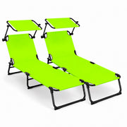 Set 2 Lettini Mare Pieghevoli Con Tettuccio Parasole Regolabile Schienale Reclinabile Sdraio Struttura In Acciaio Traspirante Ideali Per Spiaggia Giardino Campeggio Relax Estivo 24 x 187 x 53 Cm Verde Fluo