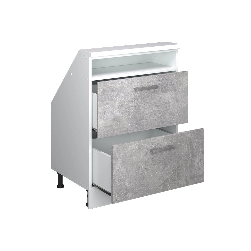 Mobile cucina sottotetto R-Line Calcestruzzo/Bianco 60 cm con 2 cassetti Vicco