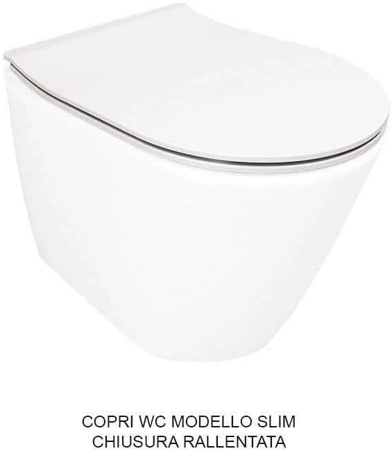 Sanitari filoparete senza brida Althea Cover in ceramica bianca wc+ bidet + sedile soft close slim