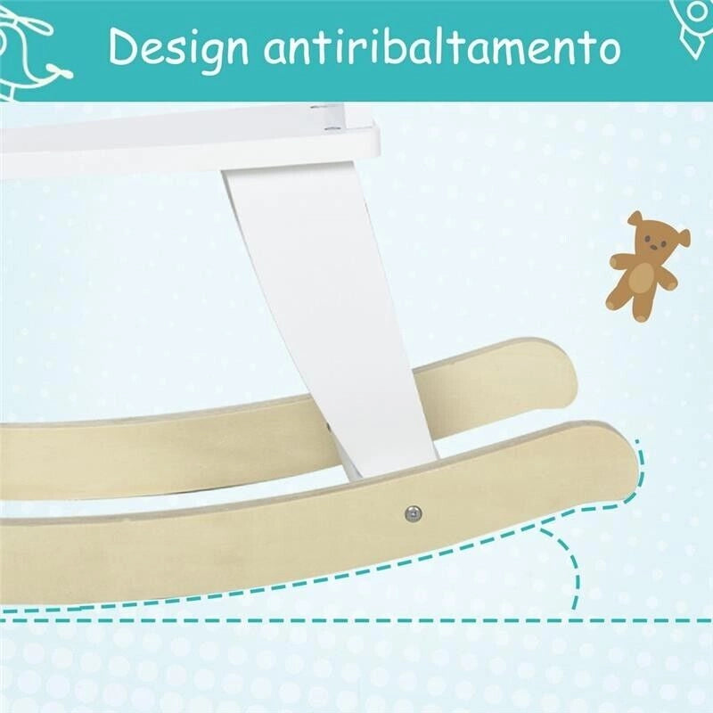 CAVALLO A DONDOLO PER BAMBINI 1-3 ANNI IN LEGNO68X26,5X48 CM IN COLORE BIANCO