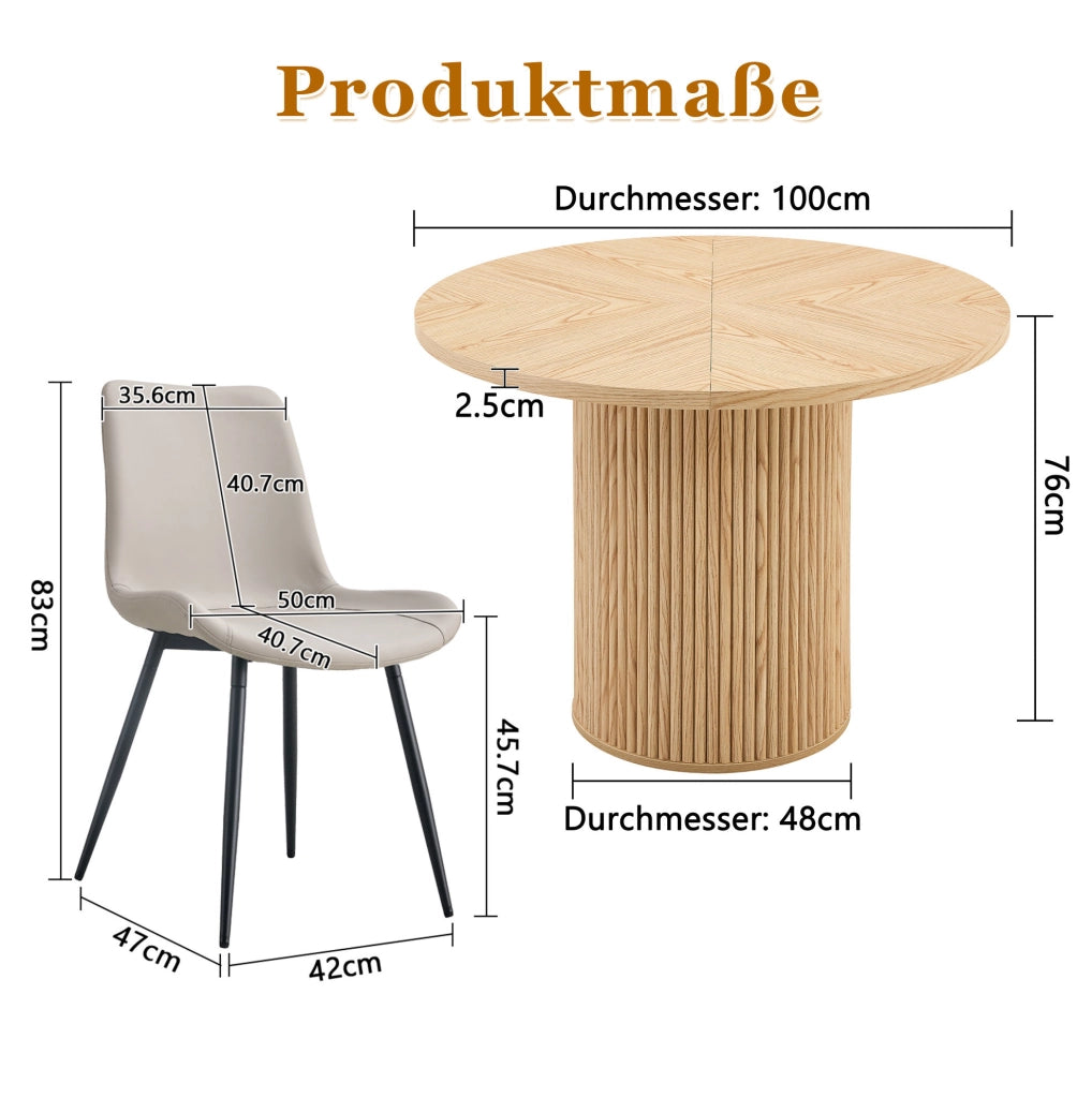 Set da pranzo con tavolo rotondo in MDF e sedie in PU