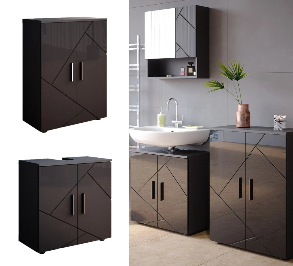 Set di mobili da bagno Irma Antracite lucido 2 parti, con unità midi Vicco