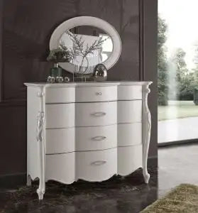Comò Shabby chic mod Viola in legno di frassino color bianco opaco