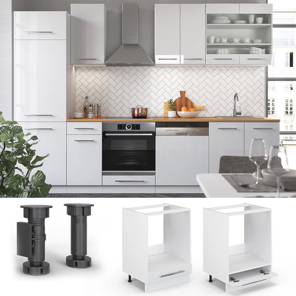 Mobile per forno da incasso Fame-Line Bianco lucido/Bianco 60 cm, PL Marmo Vicco