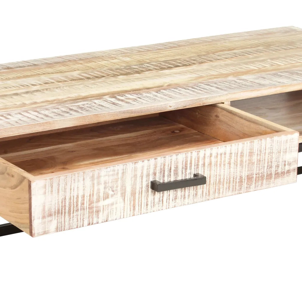 Tavolino da CaffÃ¨ Bianco 117x50x30 cm Legno Massello di Acacia cod mxl 59673