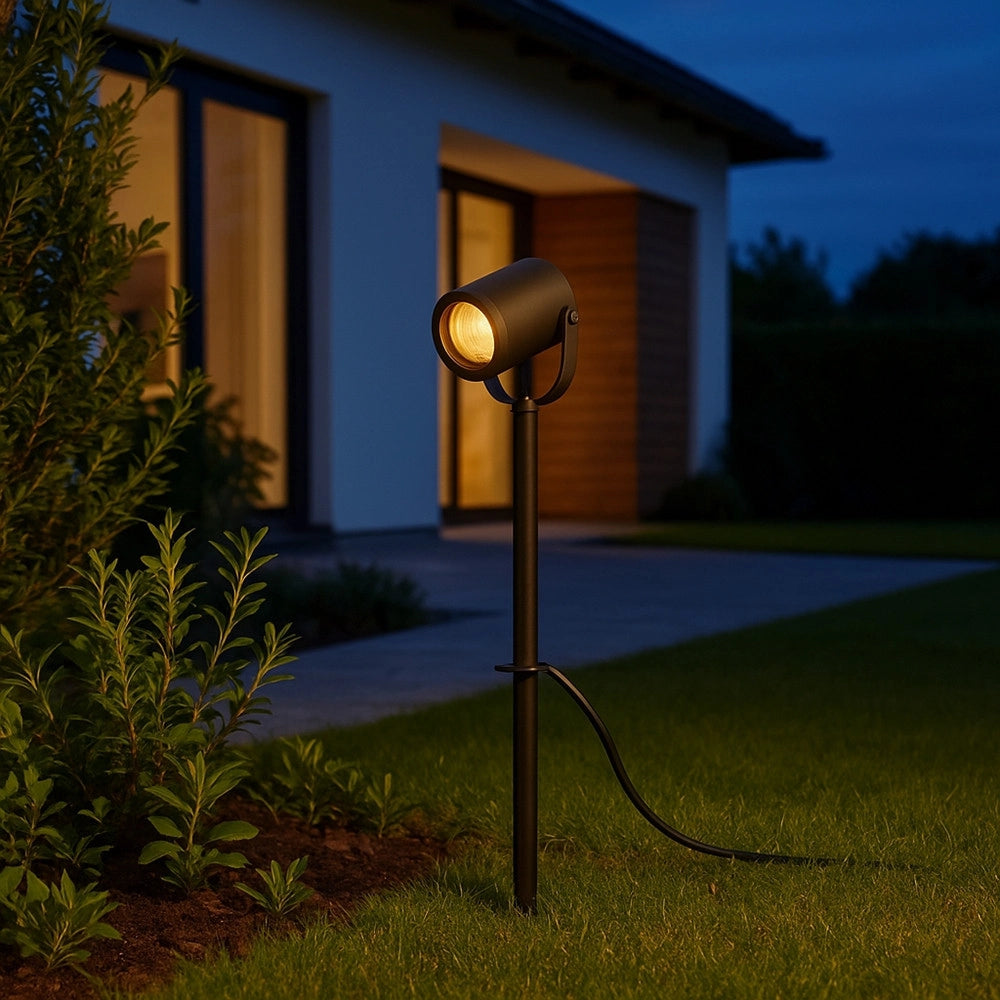Trade Shop - Faretto Grande Da Giardino A Picchetto Gu10 Ip54 In Alluminio Grigio Da Esterno Ps-01 -