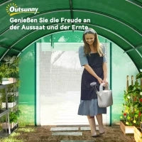 Serra a Tunnel 6 x 3 x 2 m con Rete Parasole, Pareti Laterali Arrotolabili, Copertura in Plastica, Struttura in Acciaio, Verde