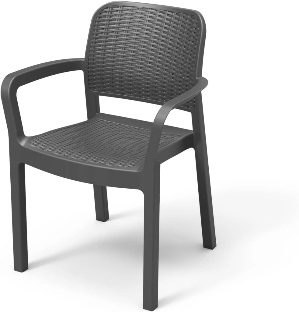 Sedia da Giardino in Polipropilene Effetto Rattan Impilabile Colore Grafite Bella Keter