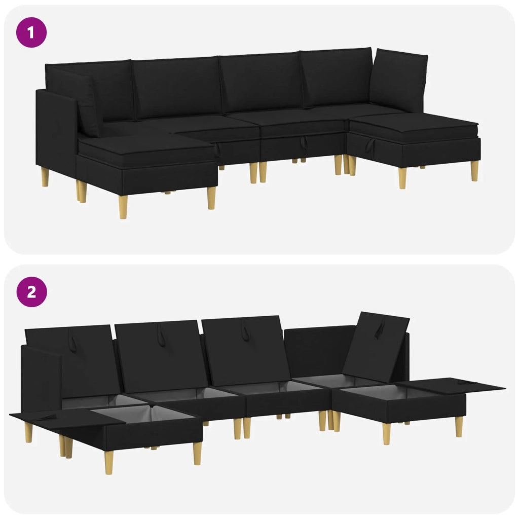 Set di mobili per il soggiorno con cuscino 6 pcs Nero Tessuto 3413687