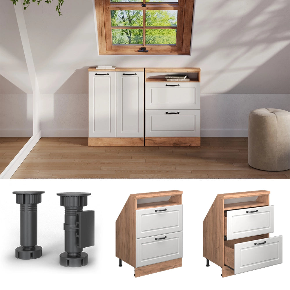 Mobile sottotetto Rion Bianco rustico/Rovere dorato con 2 cassetti Vicco