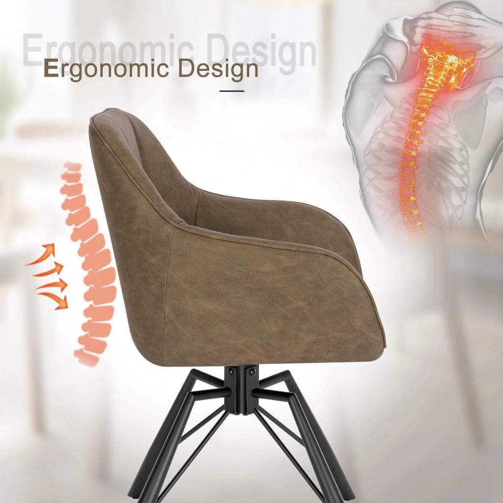 Sedia per Sala da Pranzo Girevole a 360°, Sedia da Cucina Imbottita con Gambe in Metallo, Poltroncina in Similpelle per Camera da Letto, Soggiorno, Marrone, BH366br-1