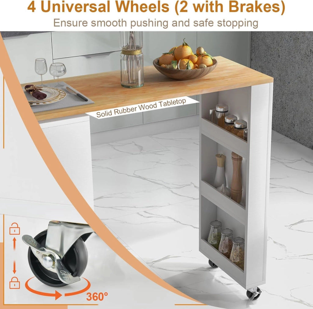 Carrello da cucina 2 in 1 con forma convertibile, isola di cucina, con ruote e spazio di archiviazione, cassetto, portabottiglie e ripiano regolabile, mobile per sala da pranzo (bianco)