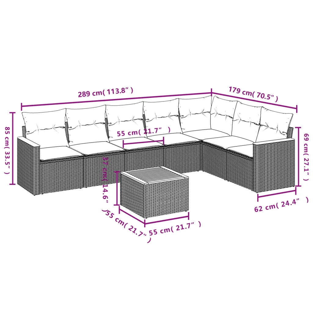 Set Divani da Giardino con Cuscini 8 pz Nero in Polyrattan 3226035