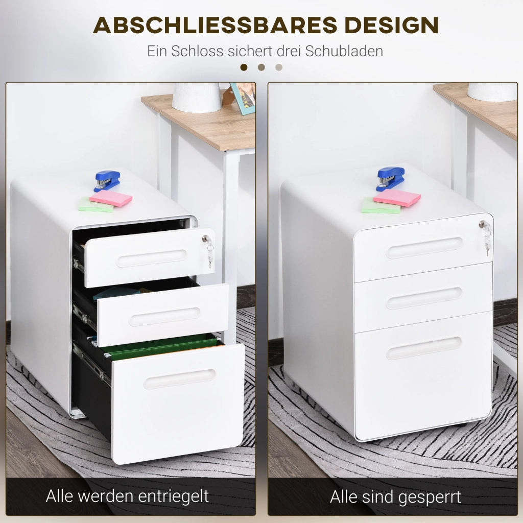 Mobile schedario/contenitore per ufficio con 3 cassetti, in acciaio, bianco, 39x48x59 cm