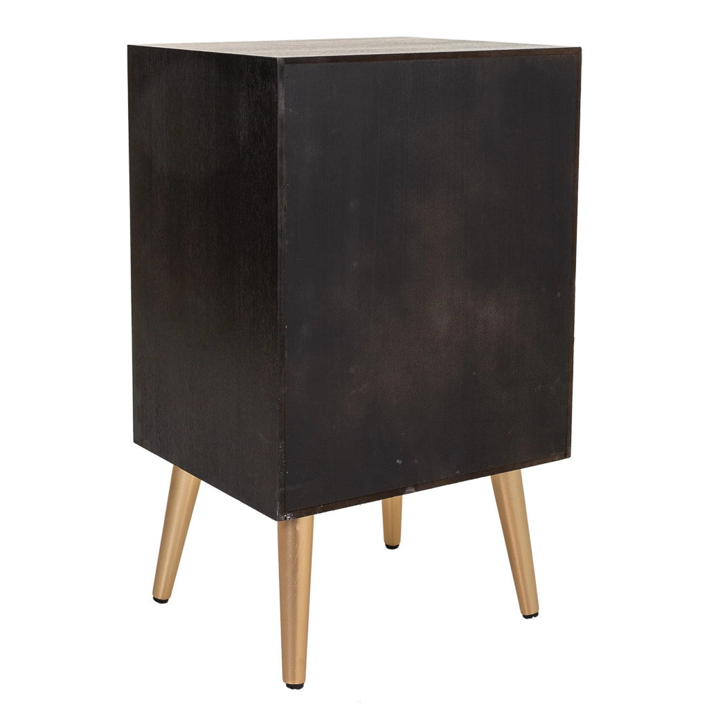Comodino in legno laccato nero e rete 42x36,5x71
