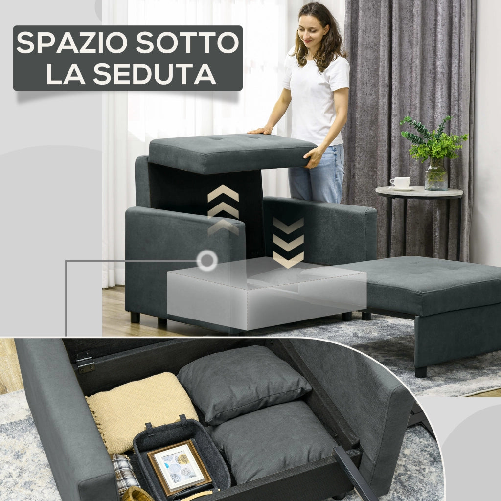 Poltrona Letto in Tessuto Grigio con Cuscini e Contenitore ¨C zephmum ¨C 100x98x88 cm