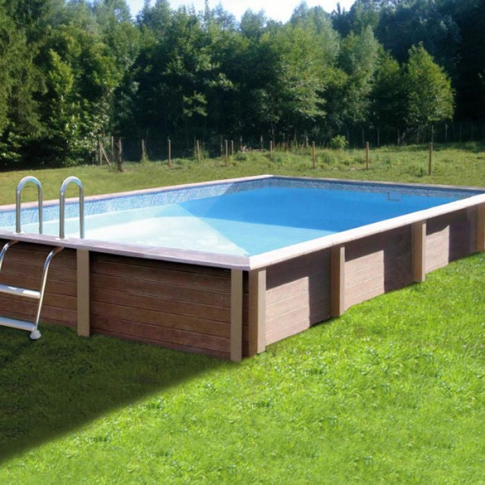 Kit Piscina Cemento Effetto Legno Naturalis Rettangolare 4,67 X 3,24 X H 1,40 M Con Filtrazione A Sabbia