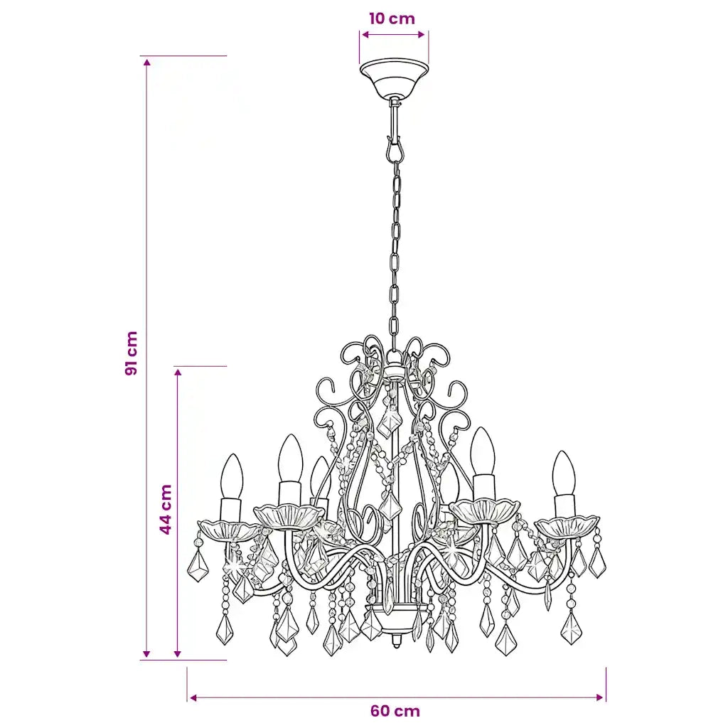 Lampadario con Perline di Cristallo Dorato Tondo 6 E14 281603