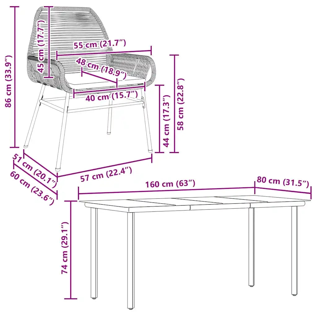 Set da Pranzo da Giardino 5pz con Cuscini Polyrattan Vetro 3334572