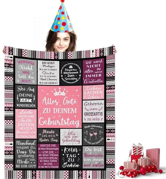Decorativa coperta per donna, felice compleanno, coperta accogliente come regalo per ragazze, donna, migliore amica, sorella, figlia, madre e nonna come regalo di compleanno, 150x200cm