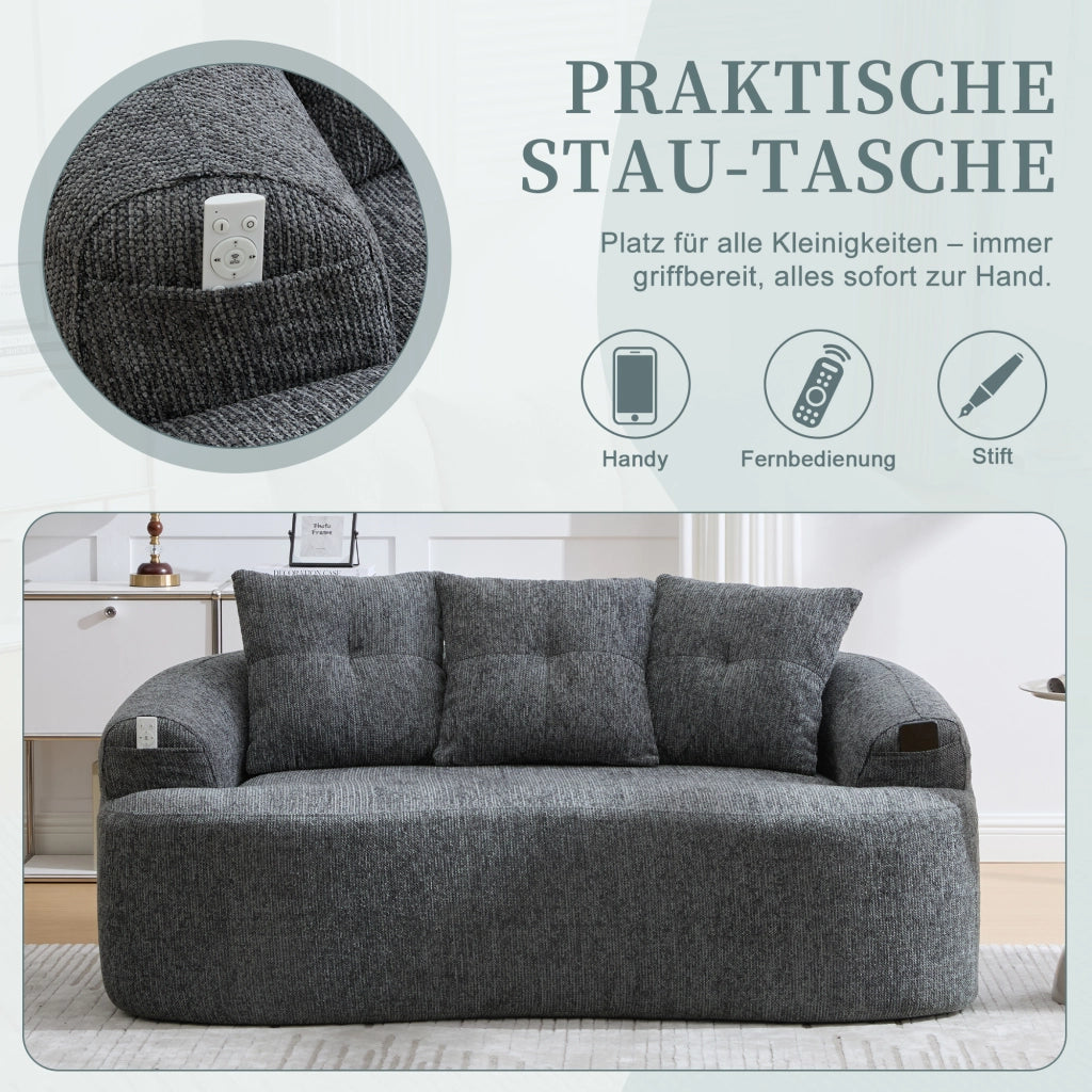 Divano a 2 posti in ciniglia con seduta profonda, molle insacchettate e cuscini imbottiti grigio 164 × 92 × 60 cm