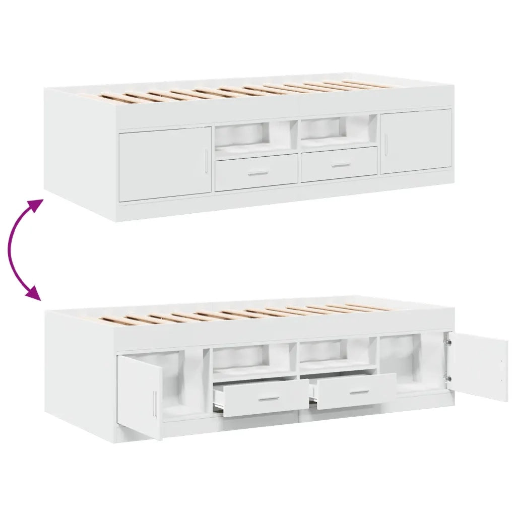 Divano Letto con Cassetti senza Materasso Bianco 100x200 cm