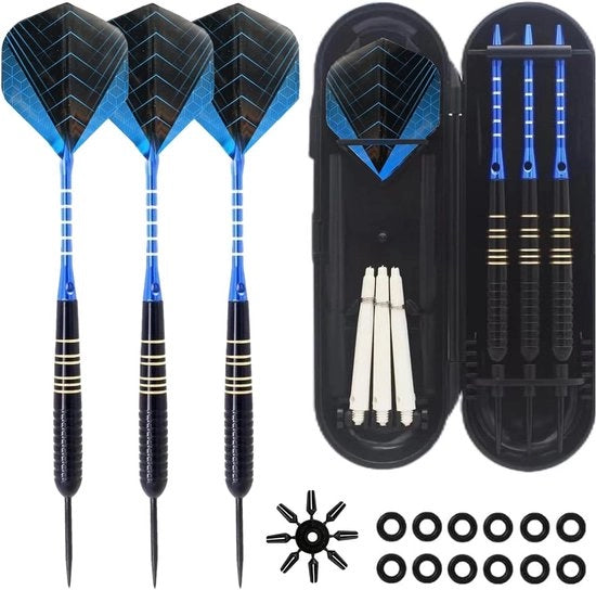 Set di dardi da tiro con l'arco di 3 pezzi con 22 g dardi blu in acciaio e manici in alluminio, inclusa custodia per dardi - Per esercitazioni e ricreazione