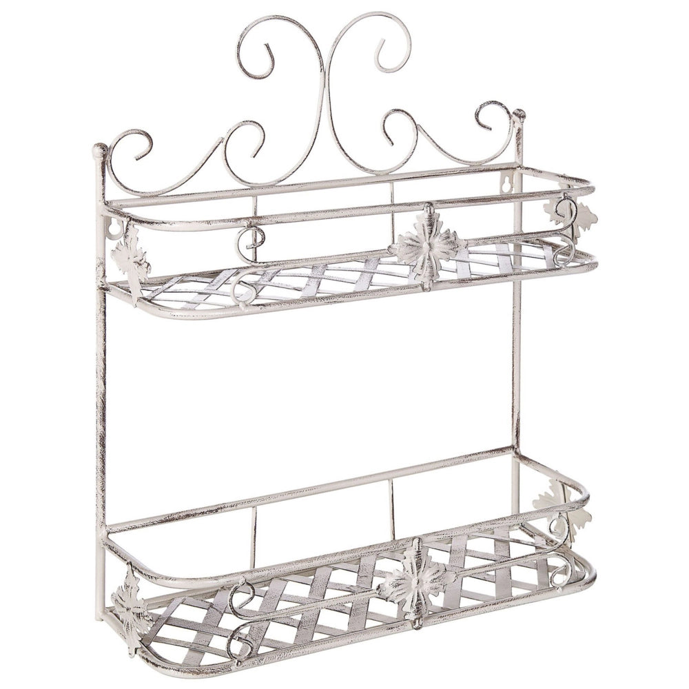 Mensola da parete per bagno in metallo bianco 52 x 42 cm Ripiano singolo sospeso in stile vintage effetto anticato