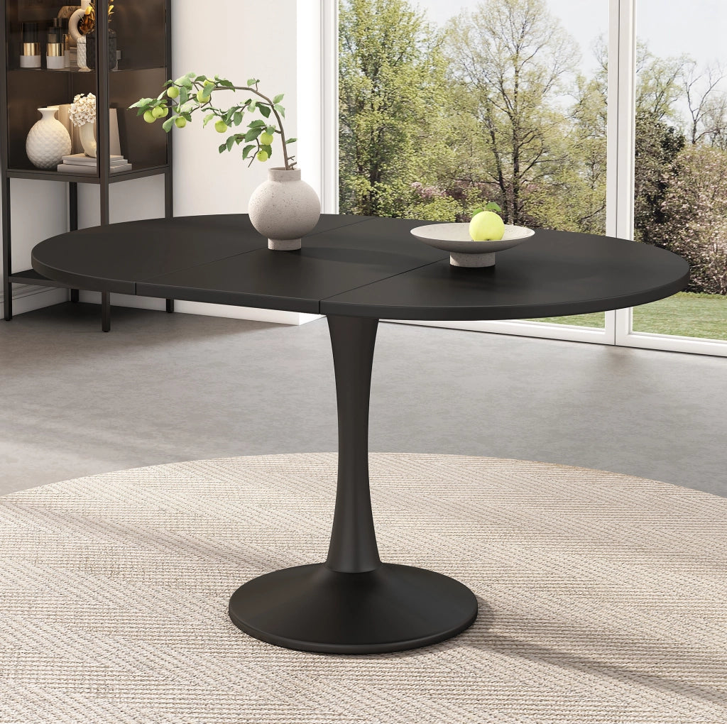 Tavolo da pranzo ovale estensibile 100/140x100x75 cm; MDF nero