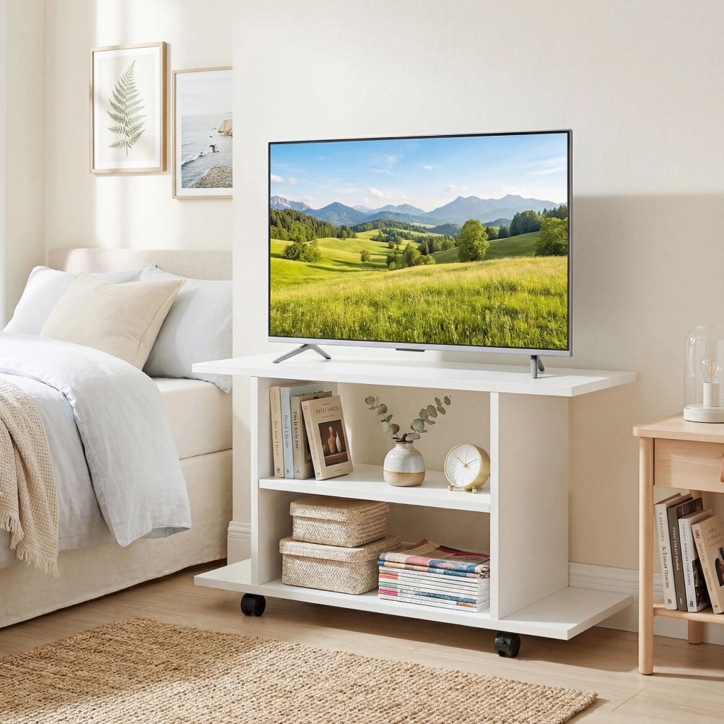 Mobile TV con Ripiani e Ruote ¨C zephmum ¨C Bianco 80x40x40 cm