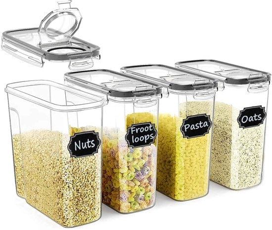 Contenitori per cereali per colazione, grande set di contenitori a chiusura ermetica 4L, liberi da residui di conservanti e BPA, ideali per cereali per colazione, farina, zucchero e accessori da forno, confezione da 4