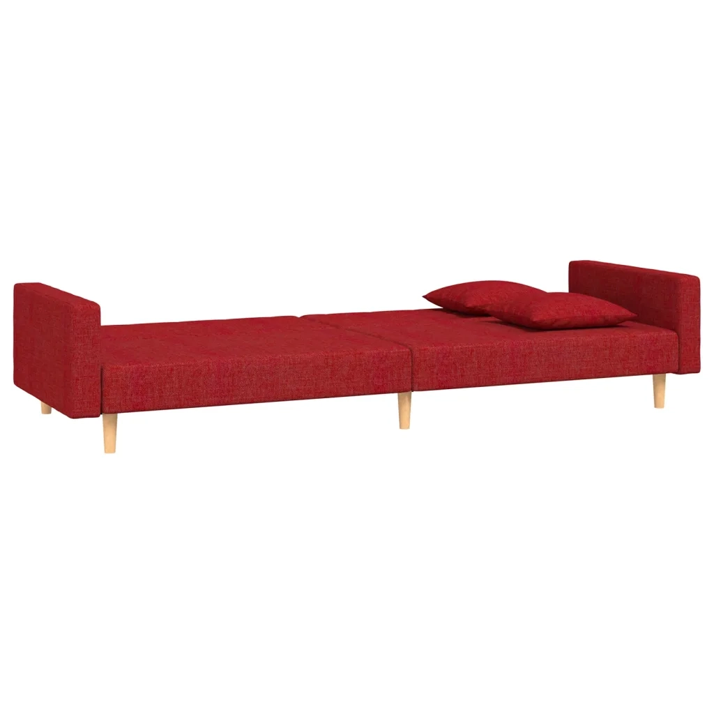 Divano Letto a 2 Posti con 2 Cuscini Rosso Vino in Tessuto 375907