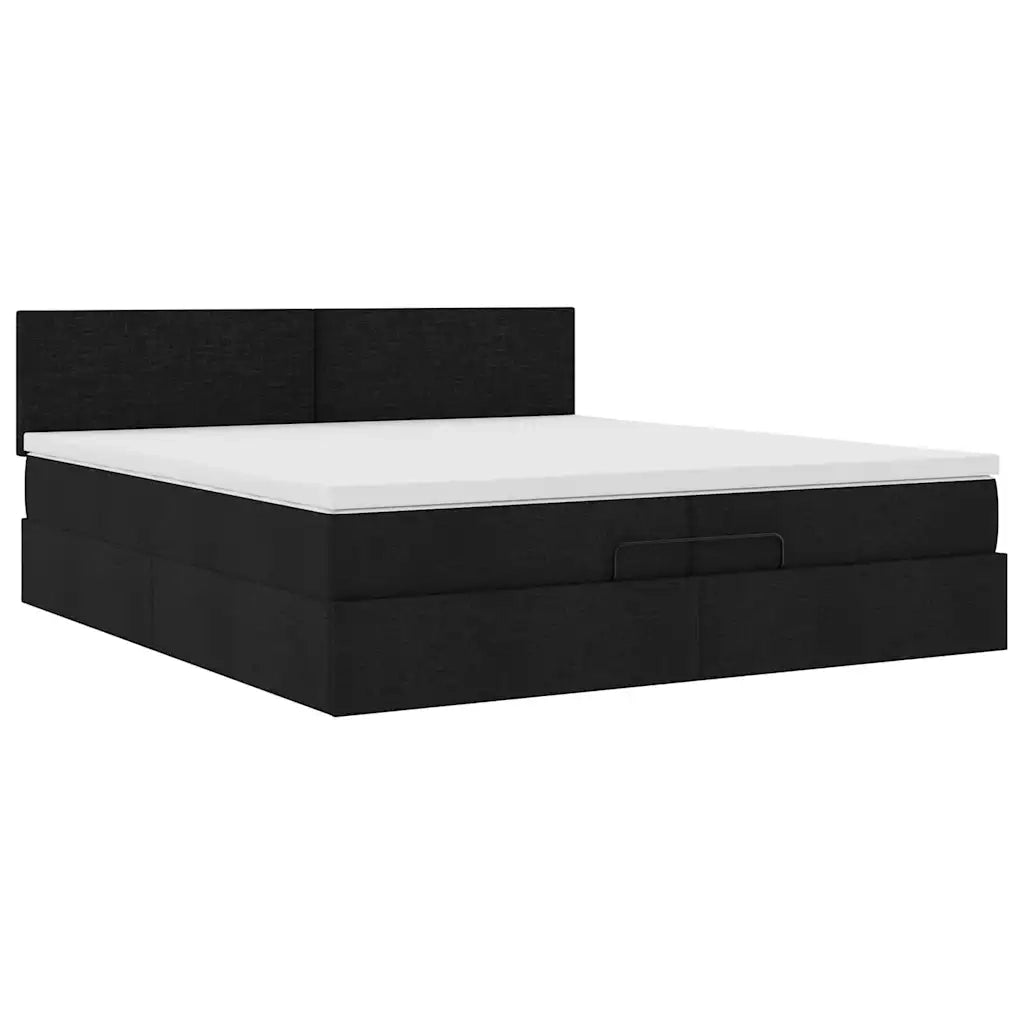 Struttura Letto Pouf con Materassi Nero 200x200 cm in Tessuto